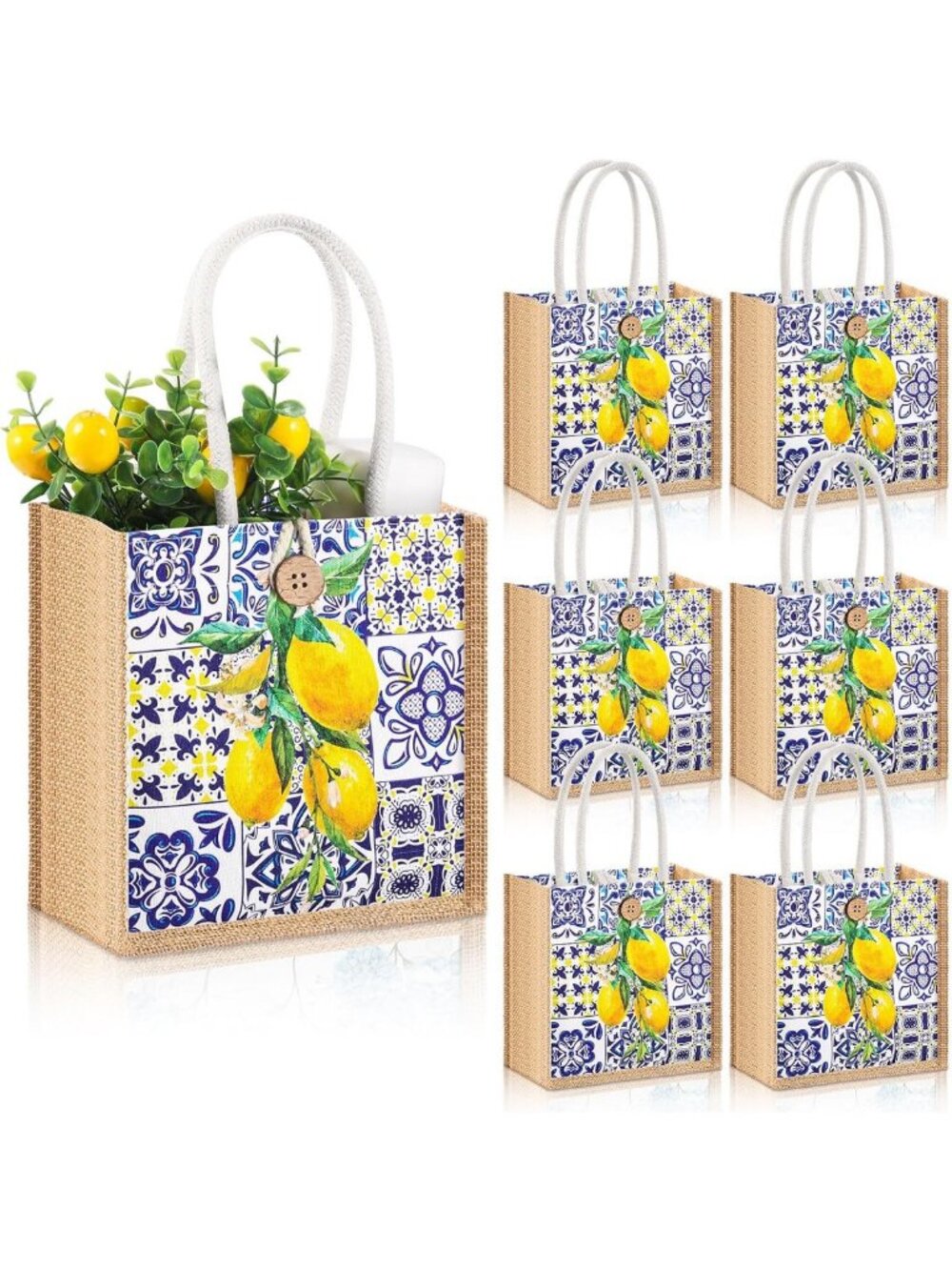Floral Gift Bags Set of 6 | Small Flower Tote Bags for Gifts & Parties